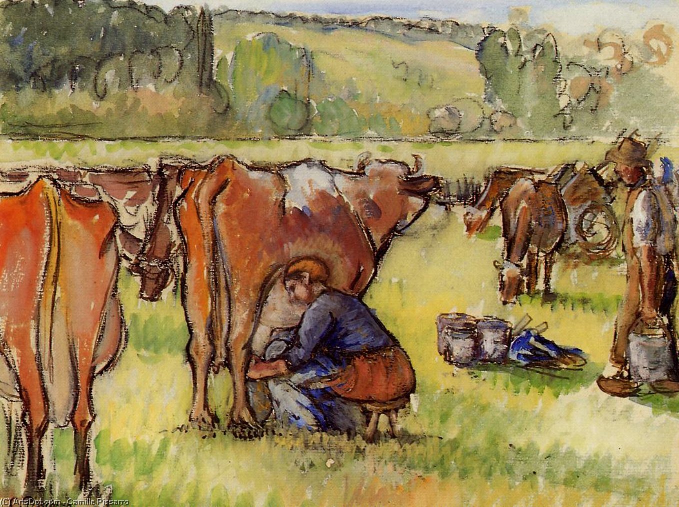 Milking Cows — Камиль Писсарро
