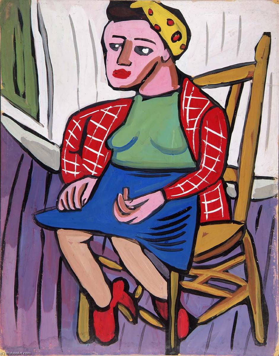 Seated Woman With Yellow Headband And Red Jacket — William H. Johnson