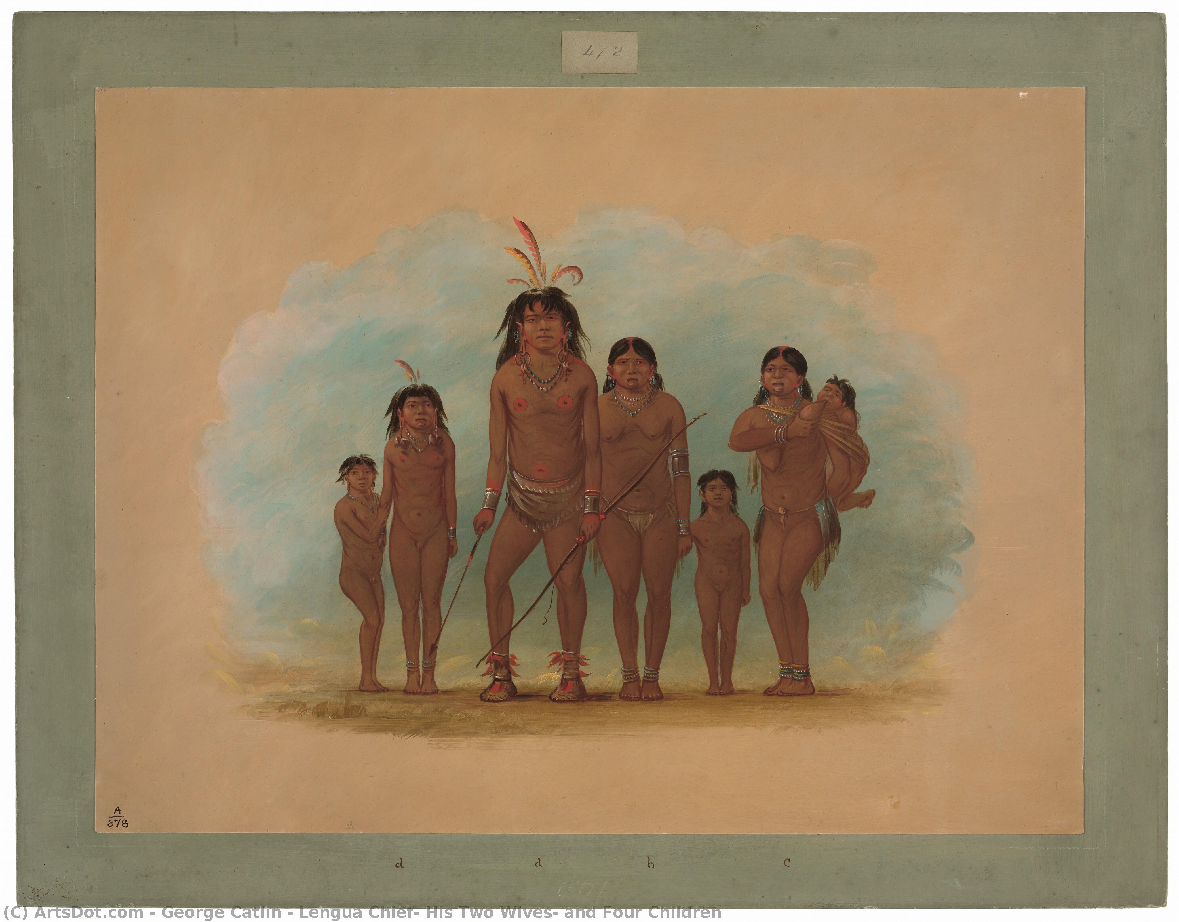 Lengua Chief, His Two Wives, And Four Children — George Catlin