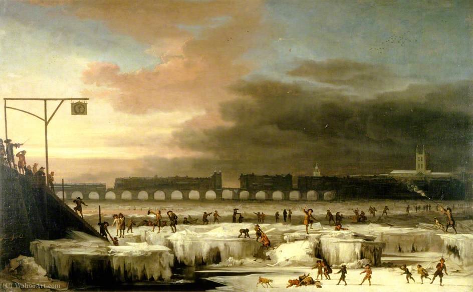The Frozen Thames, Looking Eastwards Towards Old London Bridge, London — Abraham Danielsz Hondius