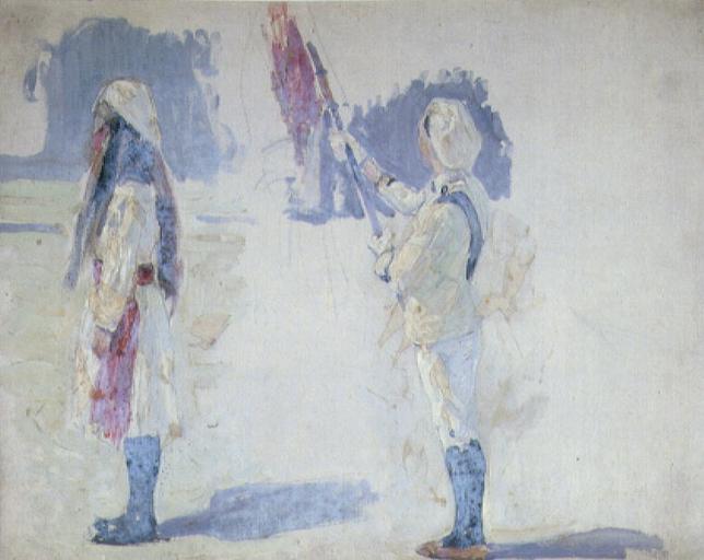 Hommage De La Jeunesse De La France A La Statue De Jules Ferry Jeune Garçon A L'etendard — William Laparra
