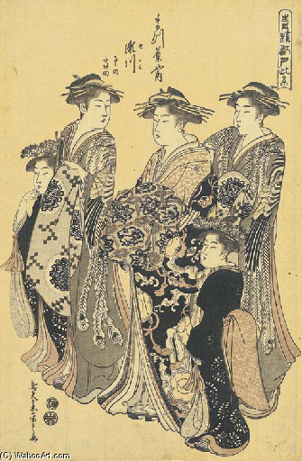 The Courtesan Segawa Of Matsubaya With Two Shinzo And Two Kamuro — Chobunsai Eishi