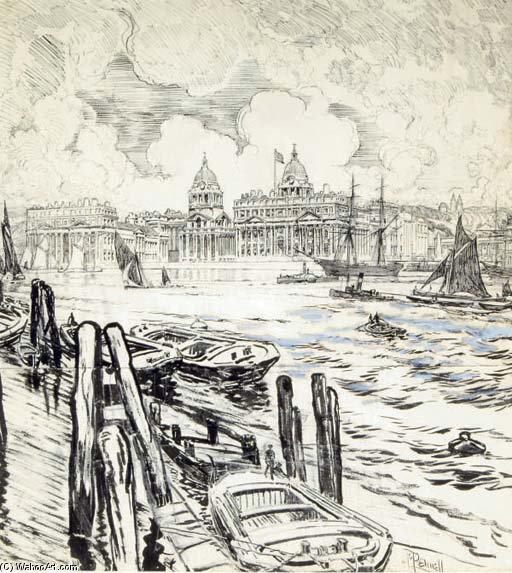 A View Of A City From The River — Joseph Pennell