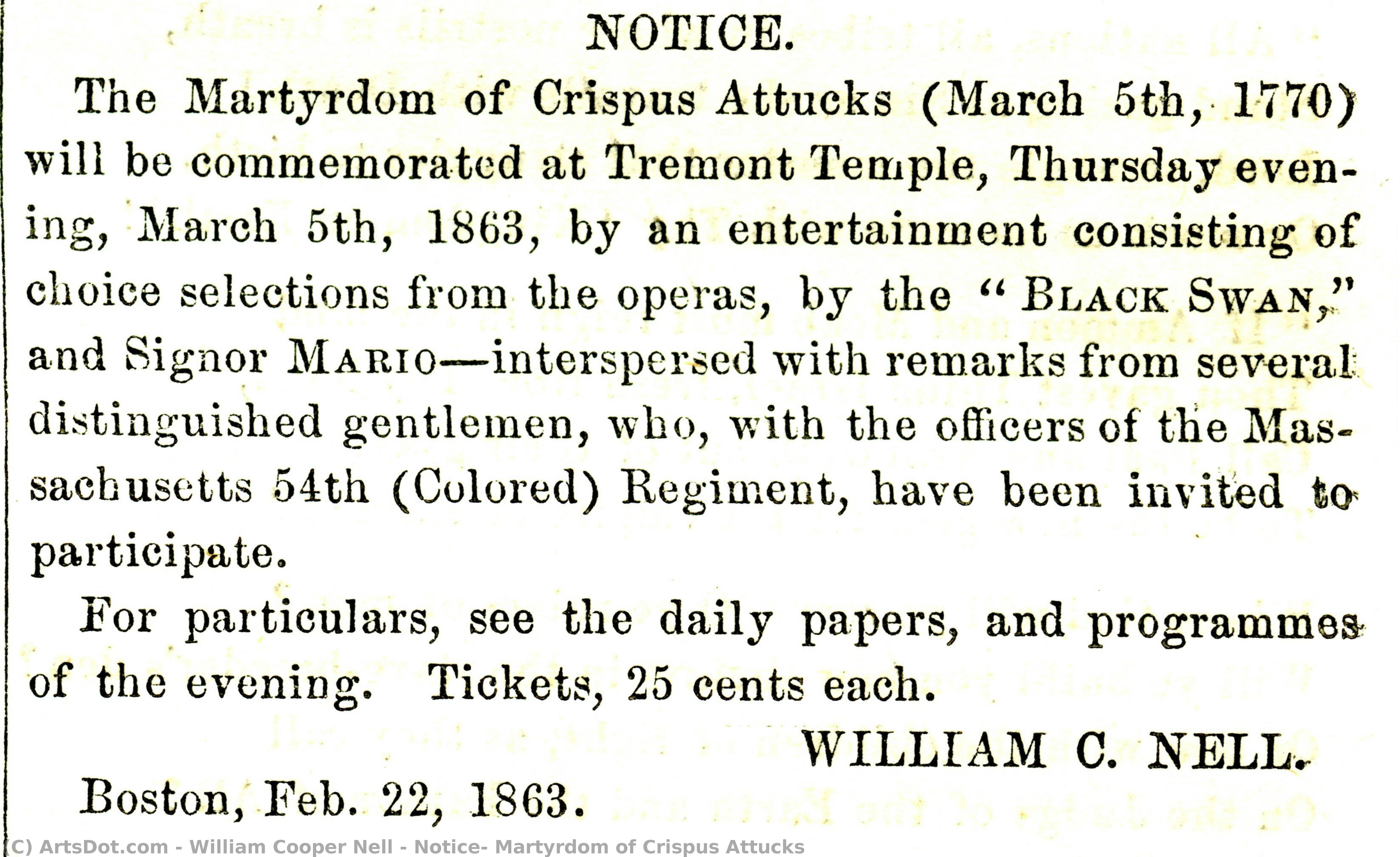Notice: Martyrdom Of Crispus Attucks — William Cooper Nell