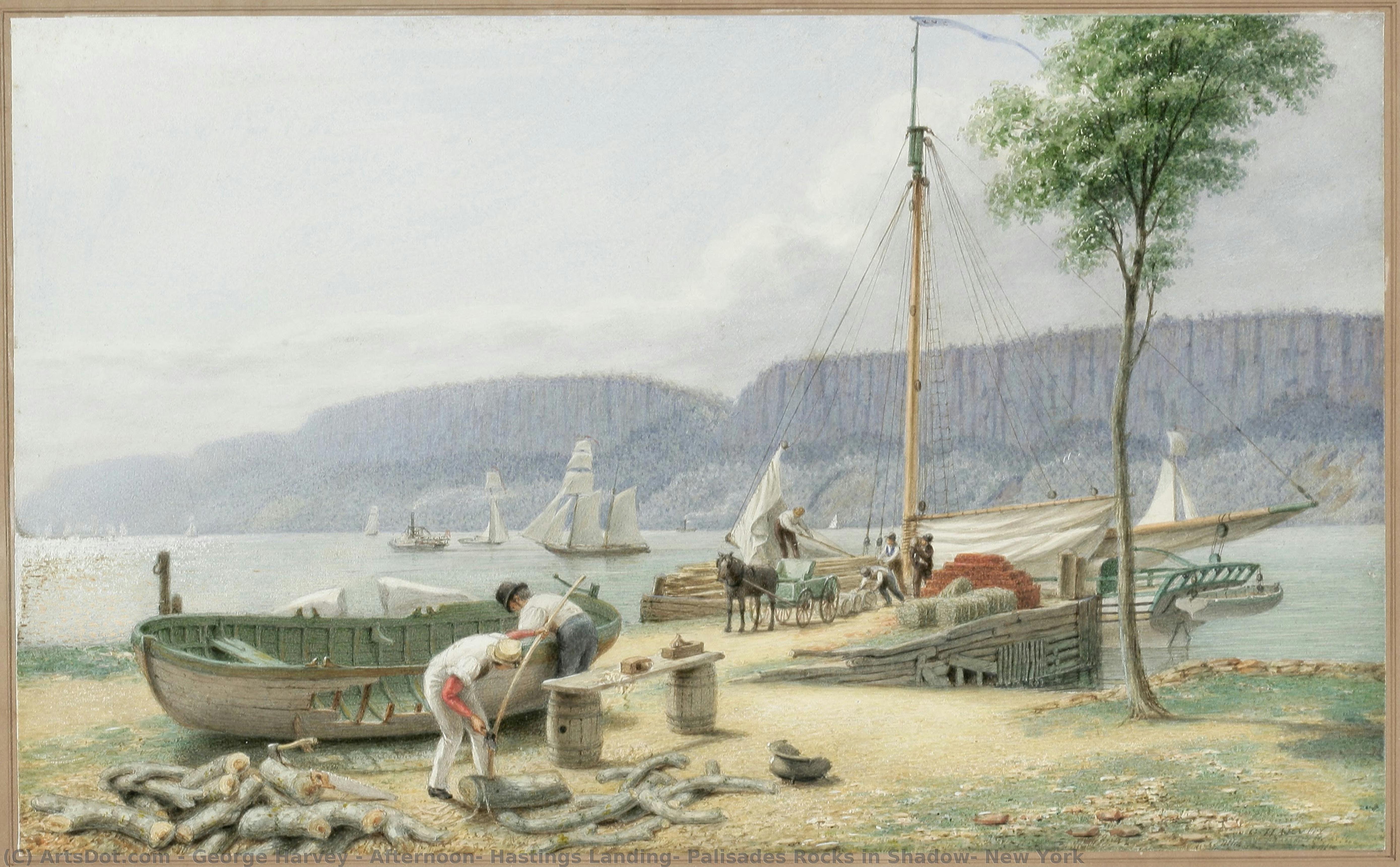 Afternoon: Hastings Landing, Palisades Rocks In Shadow, New York — George Harvey