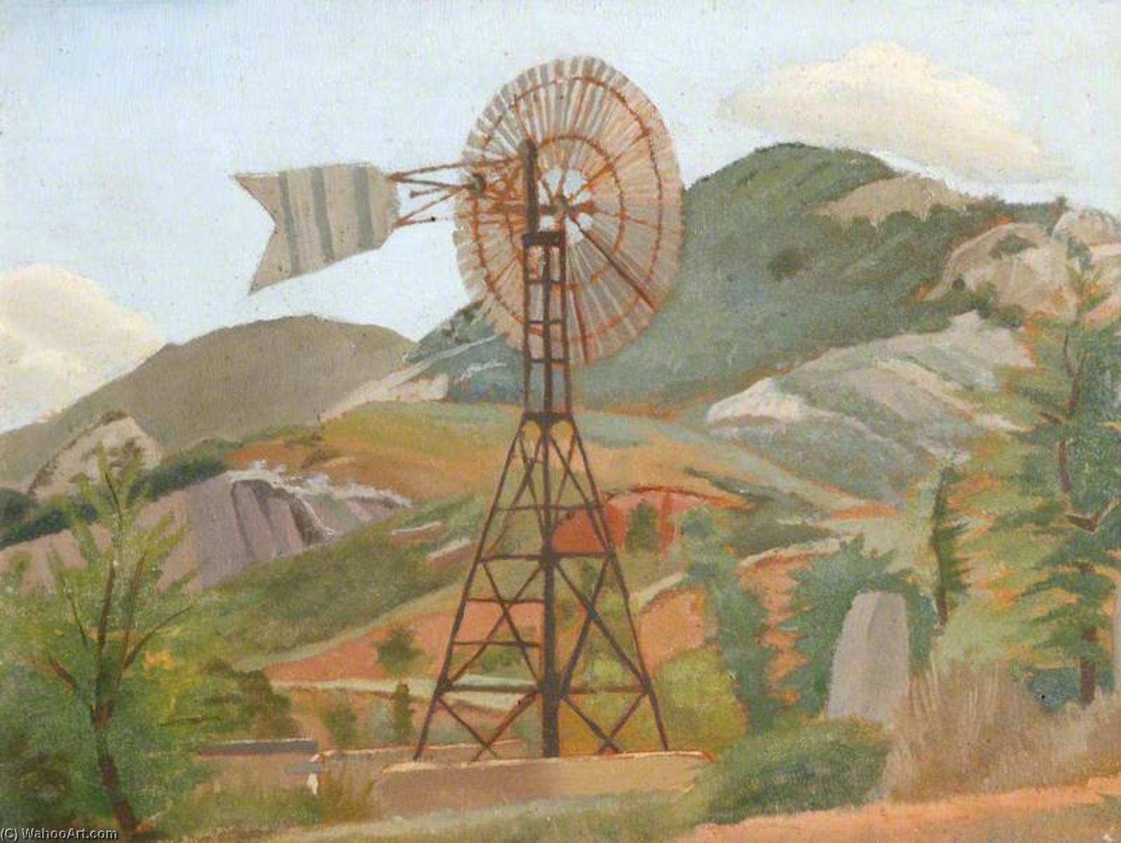 Mountain Landscape With A Windmill — Гилберт Спенсер