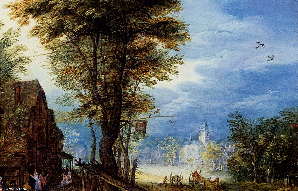 A Village Street With The Holy Family Arriving At An Inn Detail — Jan Breigel Stariji