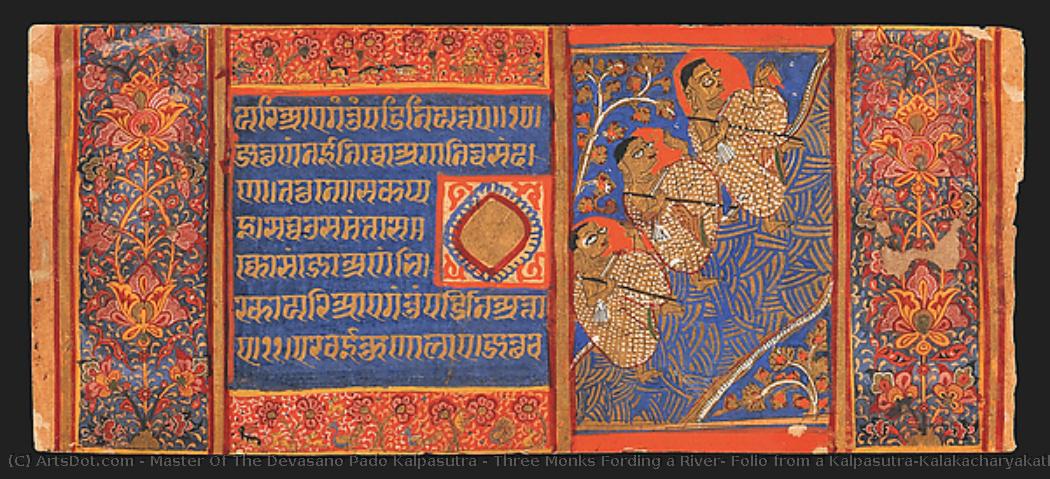Three Monks Fording A River: Folio From A Kalpasutra-kalakacharyakatha Manuscript — Master Of The Devasano Pado Kalpasutra