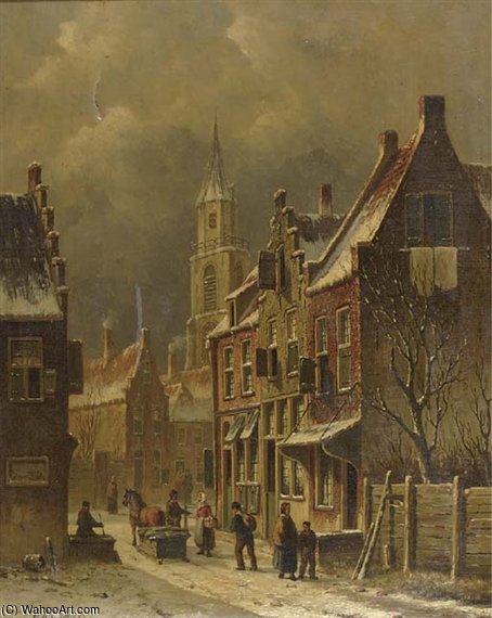 A Townview In Winter With Figures Conversing — Oene Romkes De Jongh