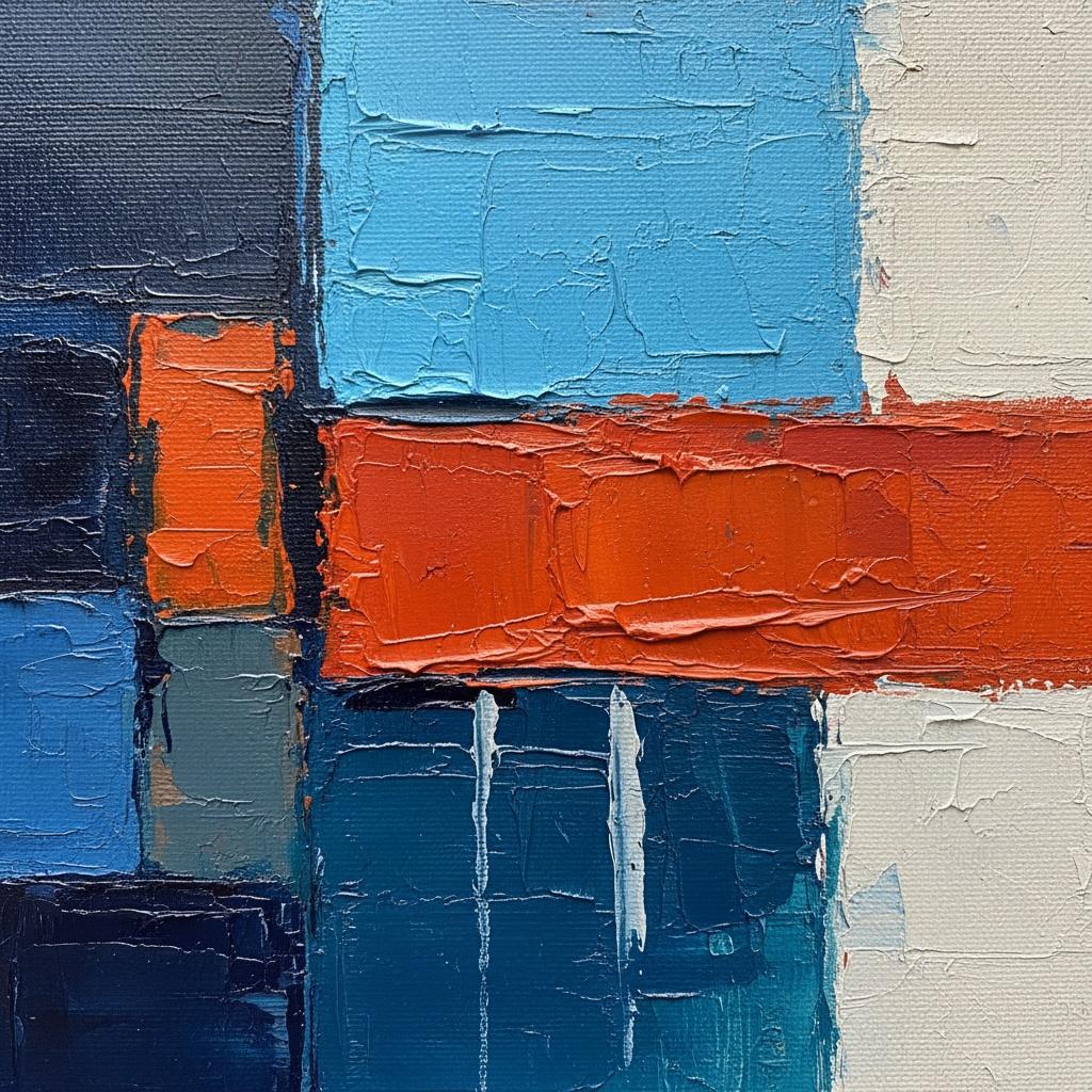 Architectural Tension In Cerulean And Burnt Orange: A Monumental Impasto Study — Christian Noiret