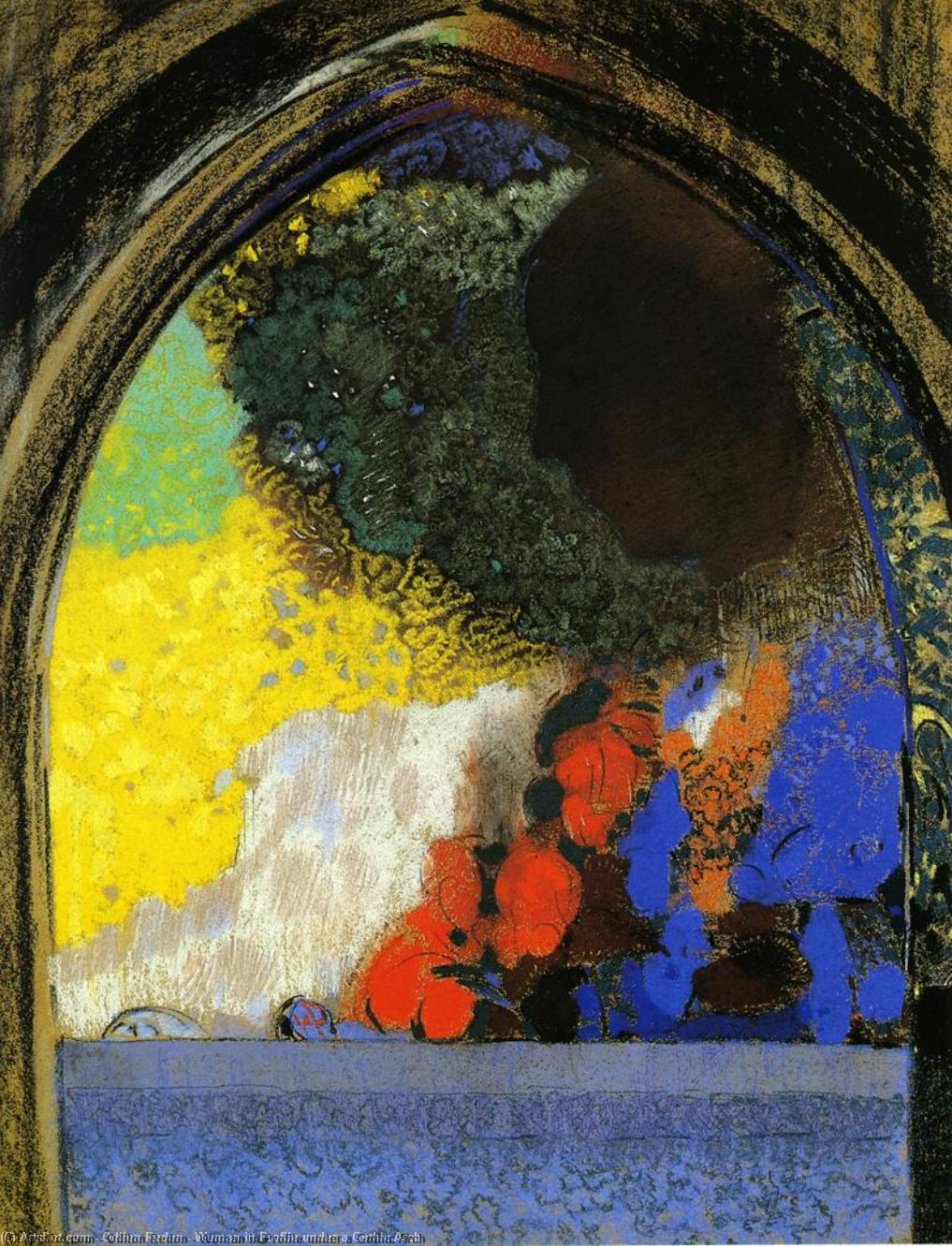 Woman In Profile Under A Gothic Arch — Odilon Redon