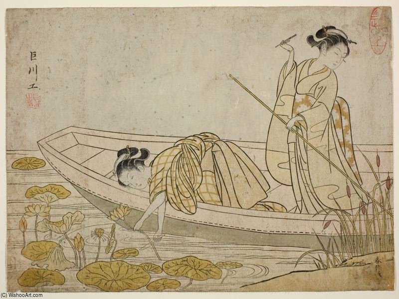 Two Beauties Picking Lotuses — Suzuki Harunobu