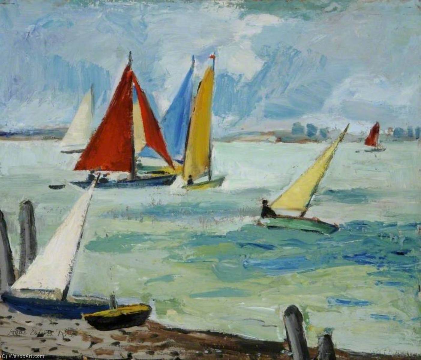 Seascape With Sailing Boats (verso) — Anne Estelle Rice