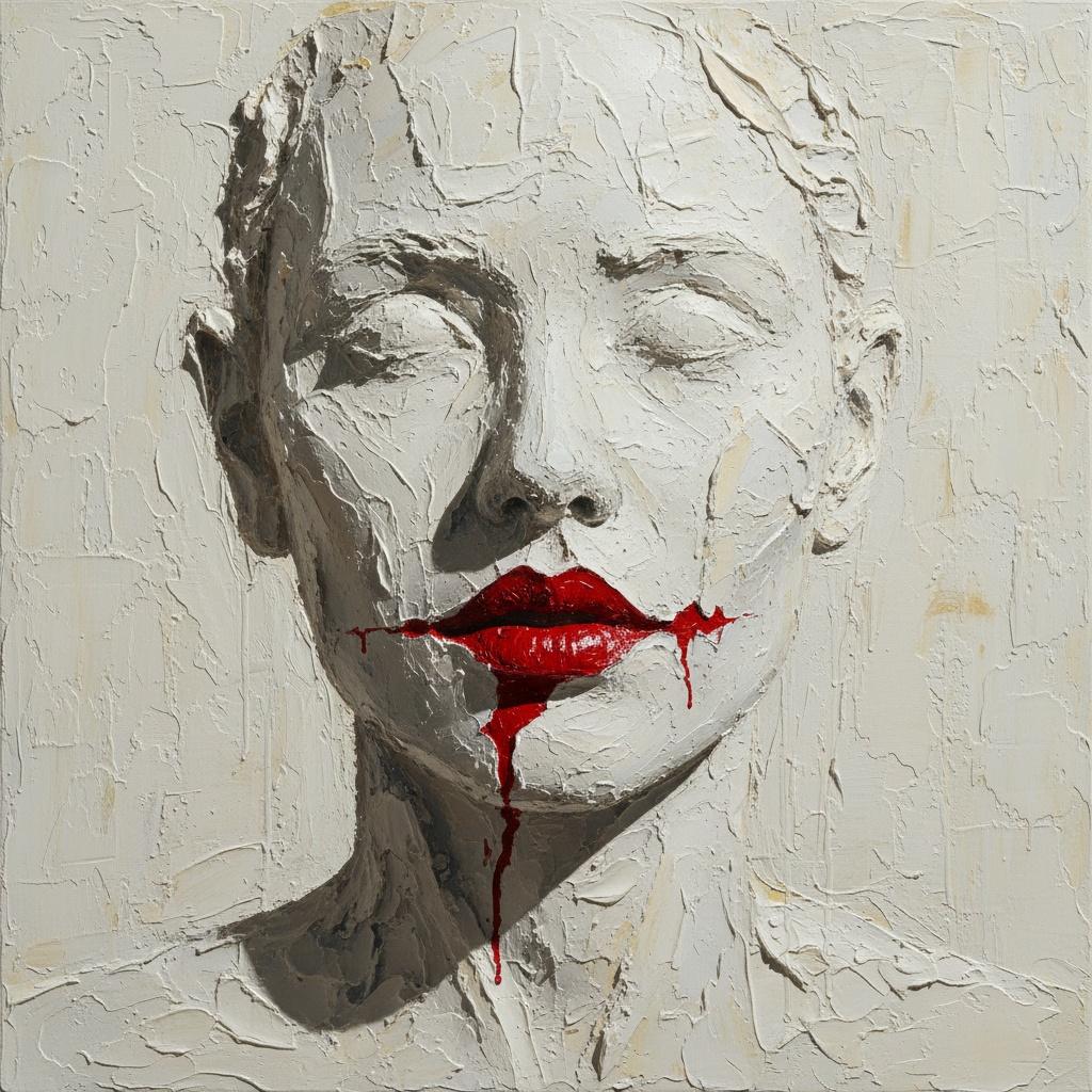 Crimson Viscera Against Ivory Form: A Study In Impasto Melancholy And Echoes — Christian Noiret