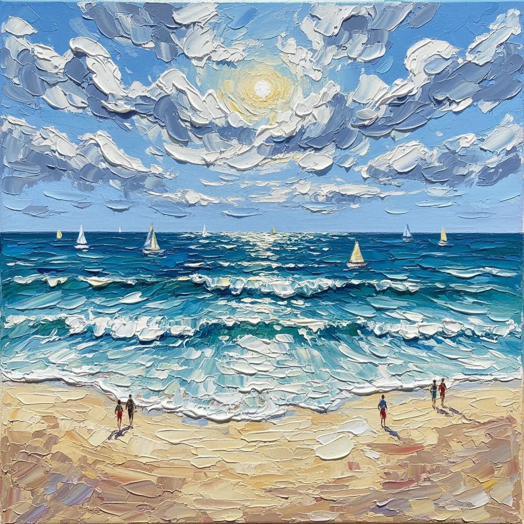Vergängliche Horizonte: Eine Impasto-studie Eines Unikats Von Sonnenbeschienenen Gezeiten Und Unendlichen Himmeln — Christian Noiret