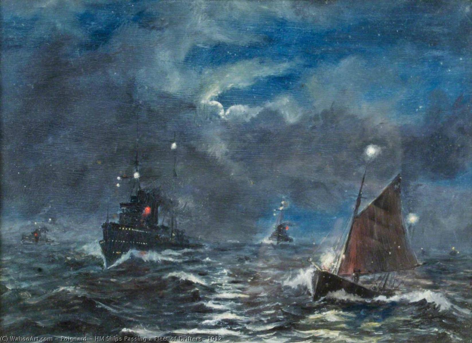 Hm Ships Passing A Fleet Of Drifters, 1912 — Poignard