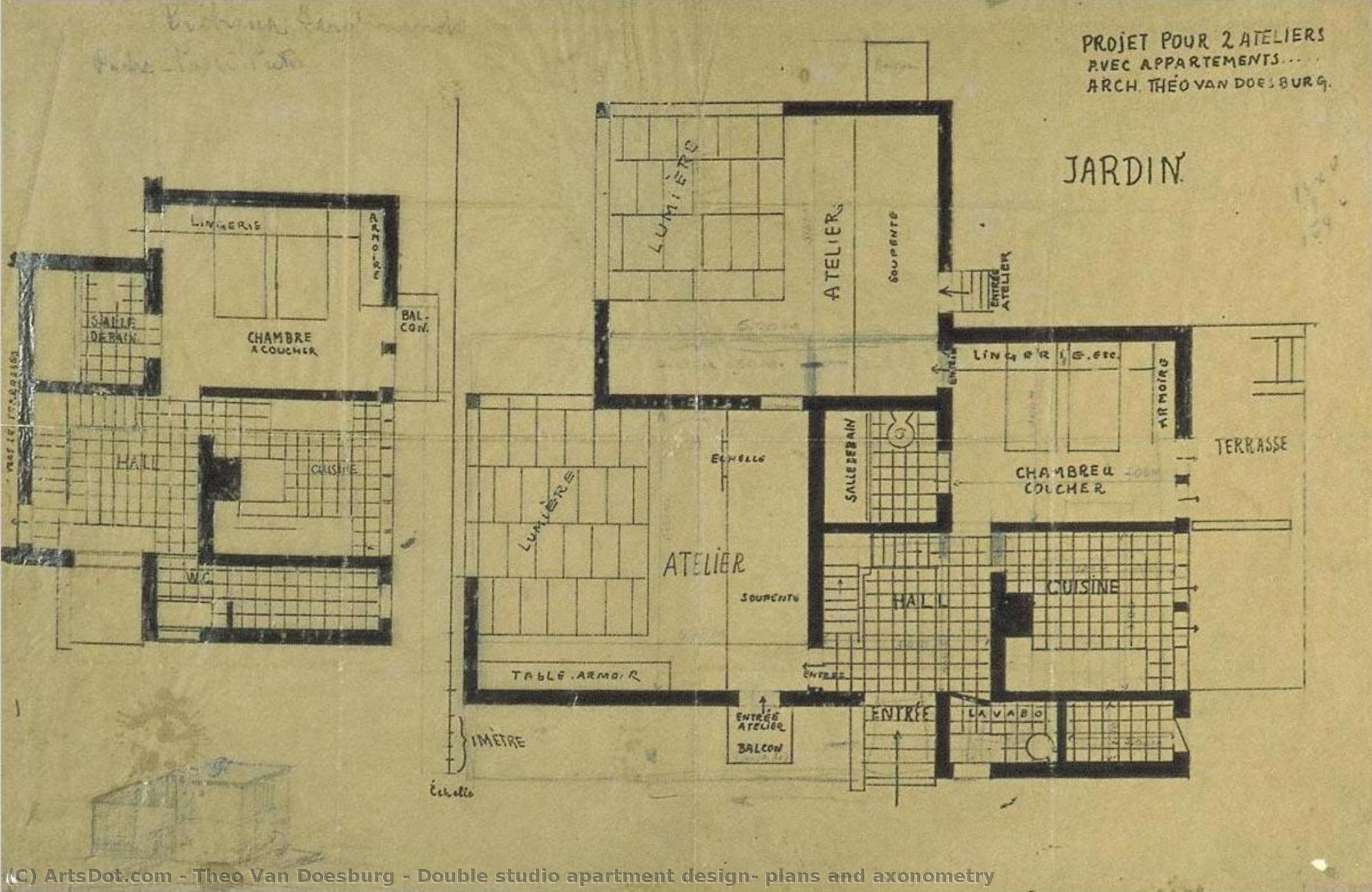 Double Studio Apartment Design, Plans And Axonometry — Тео Ван Досбург