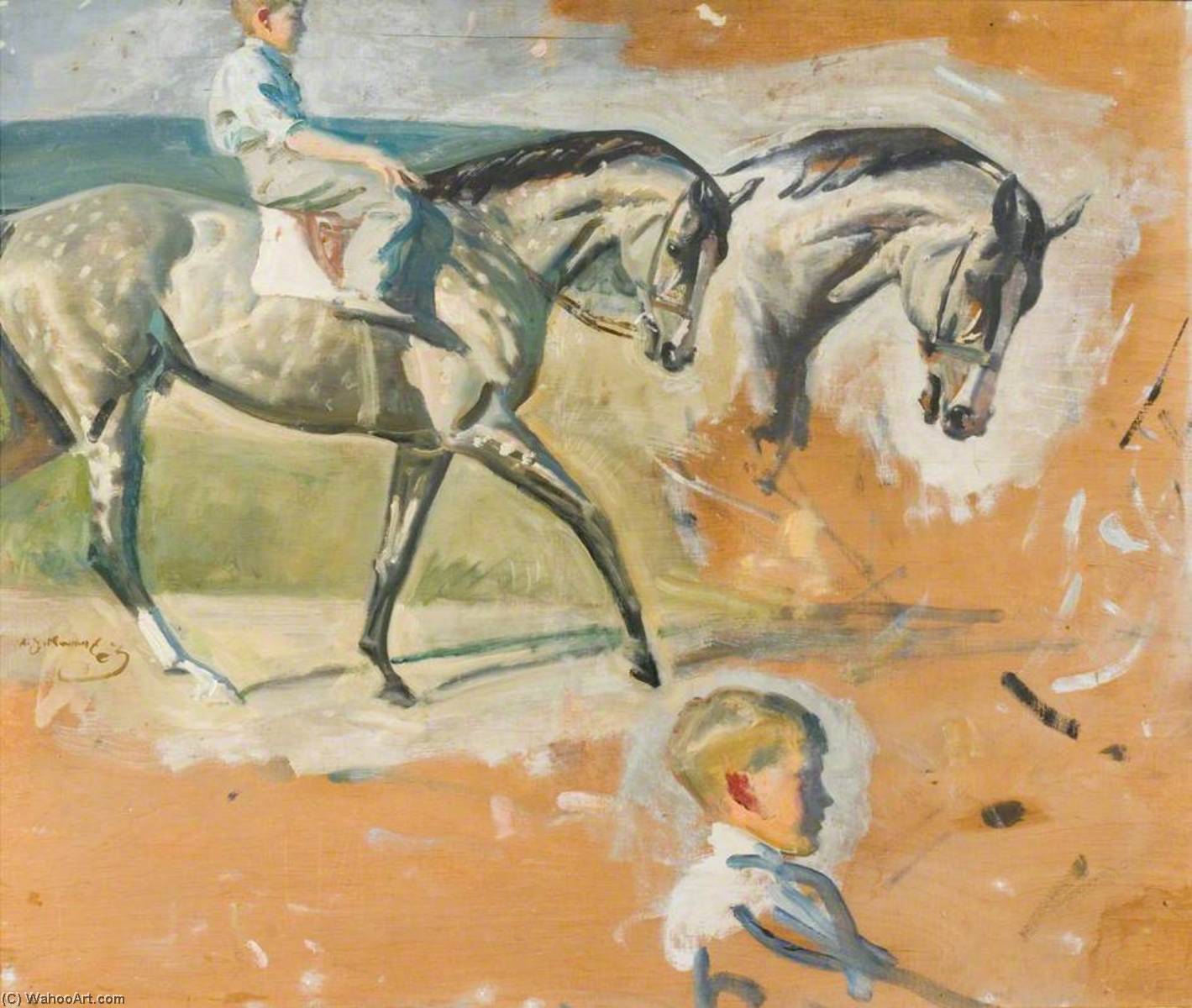 Studie Eines Jungen Und Eines Zweijährigen Rennpferdes — Sir Alfred James Munnings