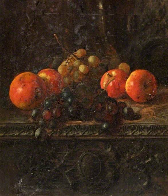 Still Life With Apples And Grapes On A Ledge — George Walter Harris