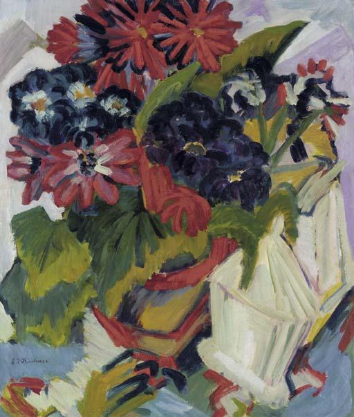 Flower Pot And Sugar Bowl, Flowers — Ernst Ludwig Kirchner