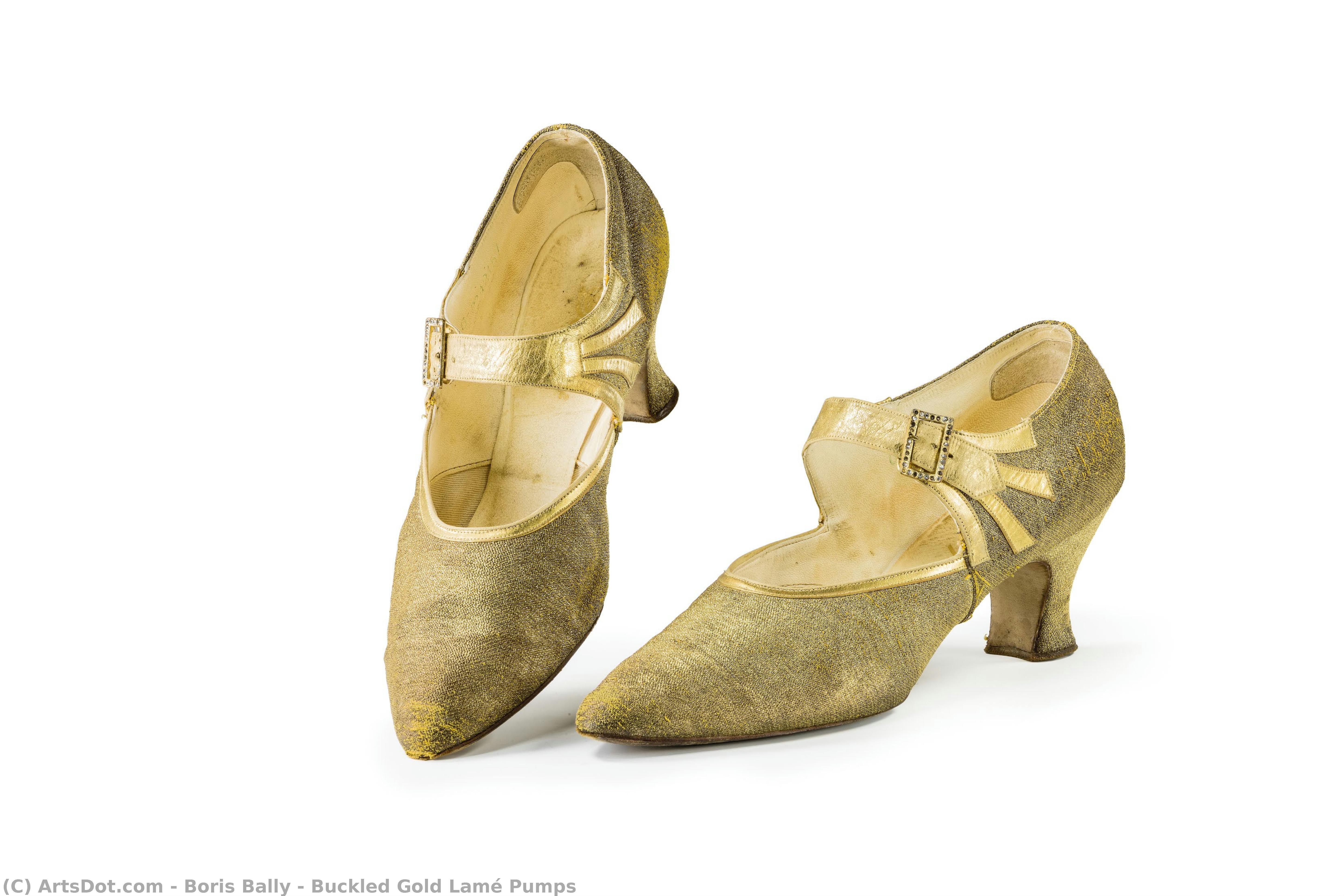 Buckled Gold Lamé Pumps — Boris Bally
