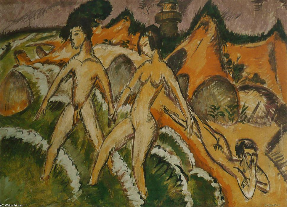 Female Nudes Striding Into The Sea — Ernst Ludwig Kirchner