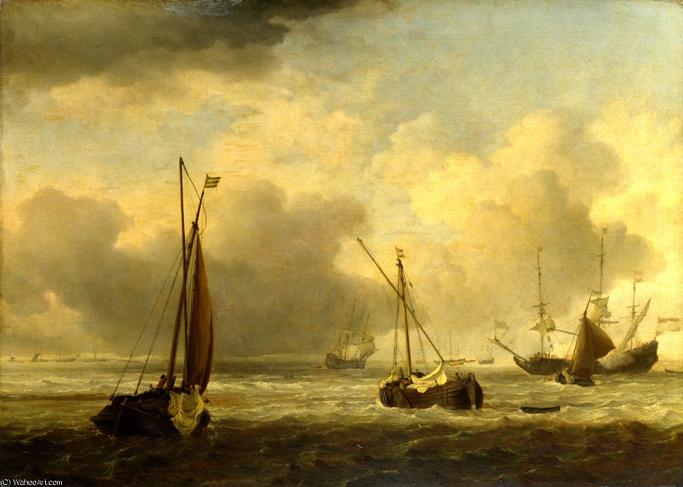 Dutch Ships And Small Vessels Offshore In A Breeze — Willem Van De Velde El Joven