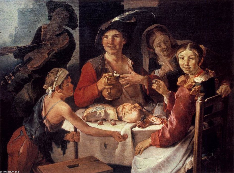 Peasant Repast With A Young Beggar — Giacomo Francesco Cipper