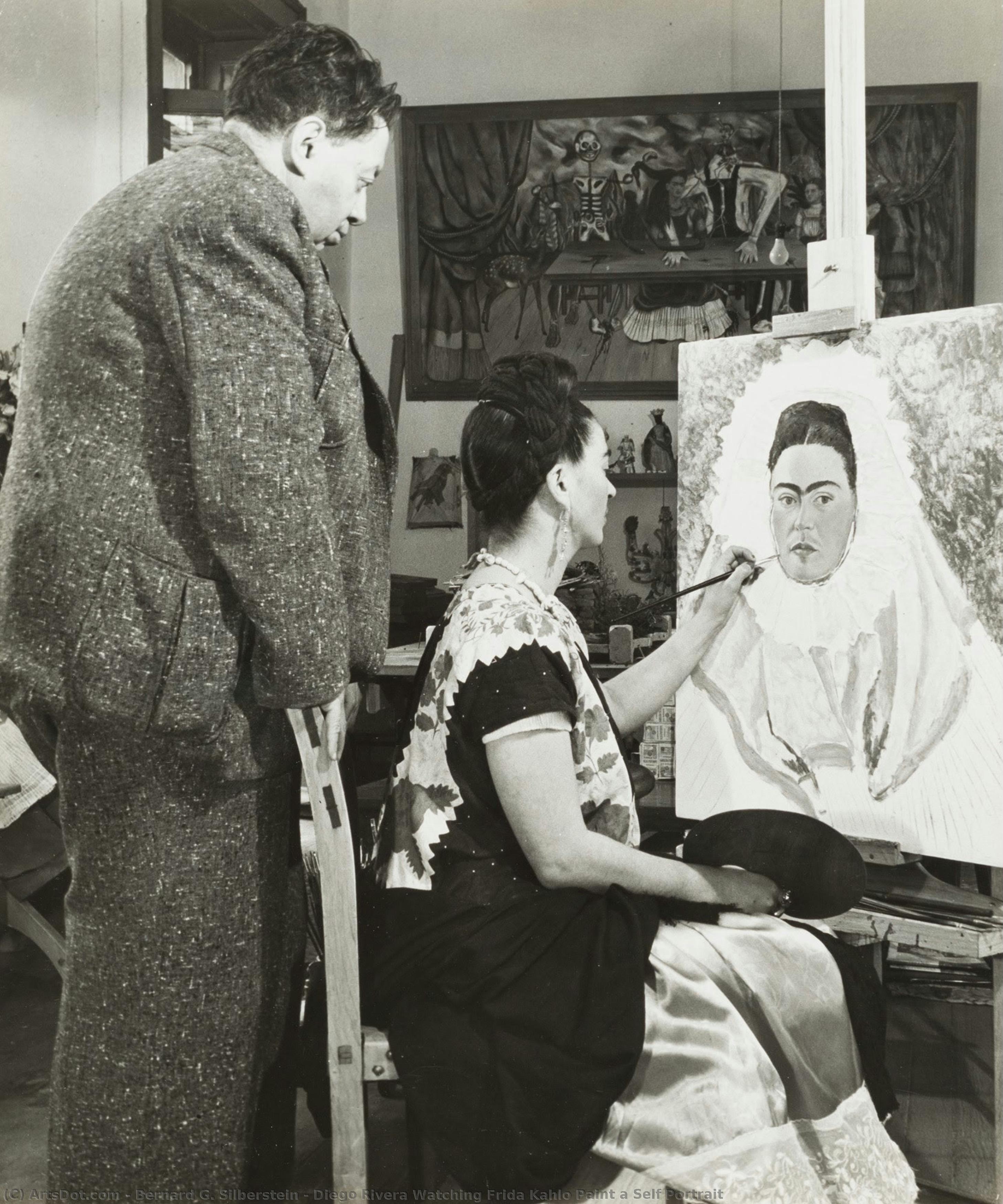 Diego Rivera Watching Frida Kahlo Paint A Self Portrait — Bernard G. Silberstein
