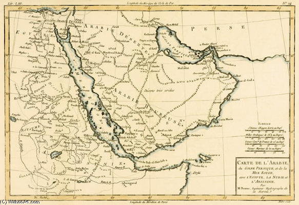 Arabia, The Persian Gulf And The Red Sea, With Egypt, Nubia And Abyssinia, From 'atlas De Toutes Les — Rigobert Bonne (charles Marie Rigobert Bonne)