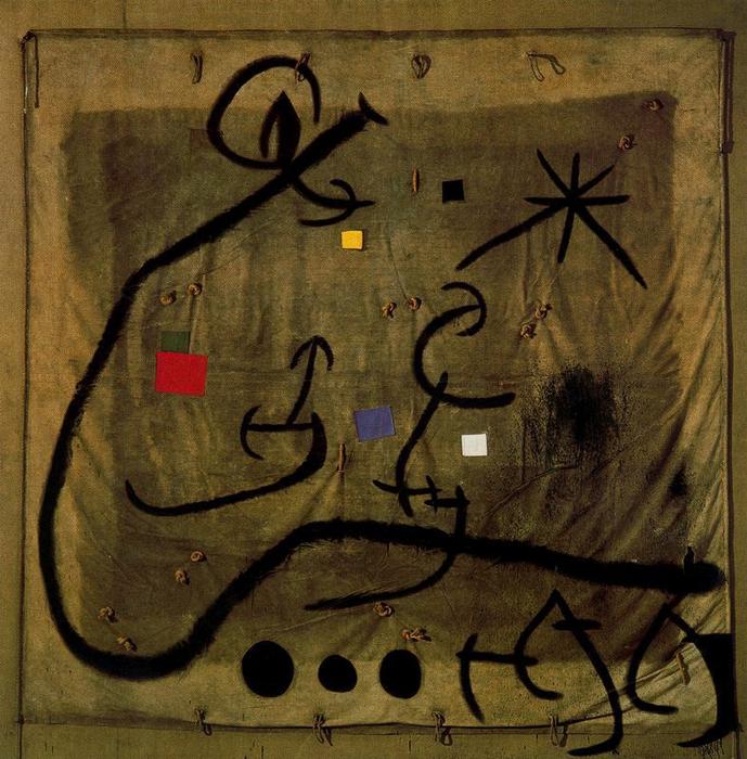 Mujer Rodeada De Una Bandada De Pájaros En La Noche — Joan Miró