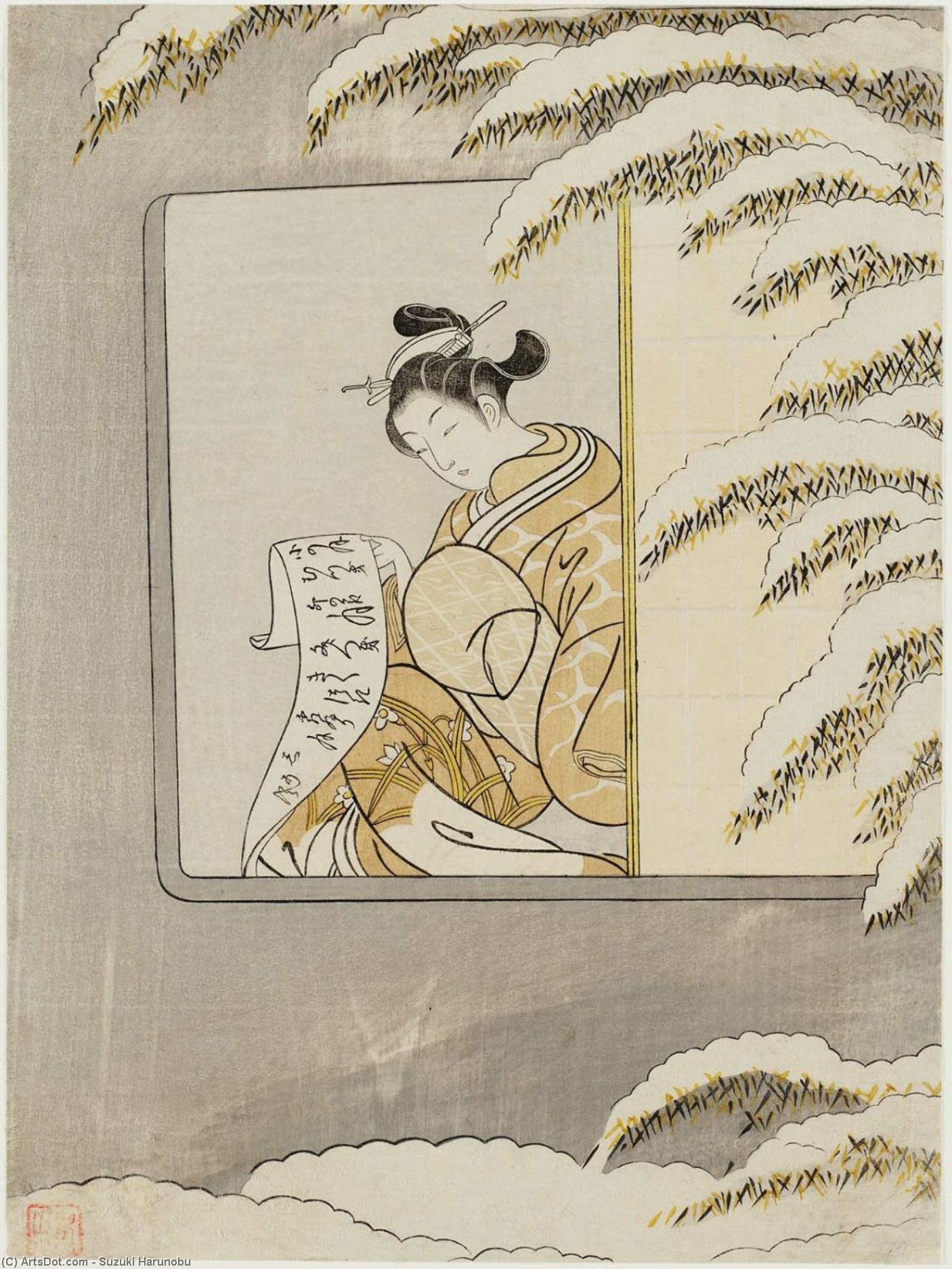 Moonlight Reflected On Snow — Suzuki Harunobu