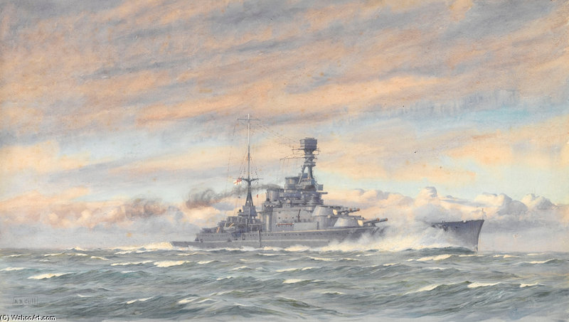 Unidentified Battleship At Sea — Alma Claude Burlton Cull