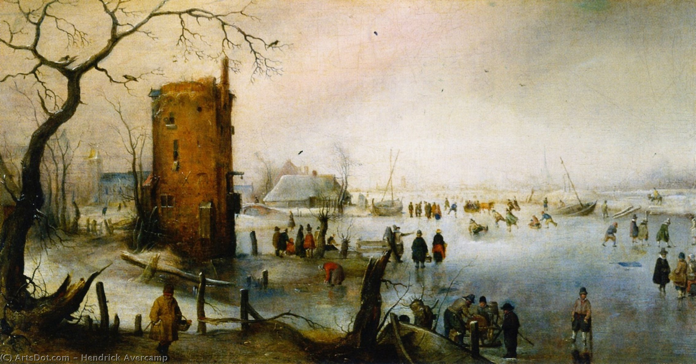 Winter Landscape With Skaters Near A Town — ヘンドリック・アフェルカンプ