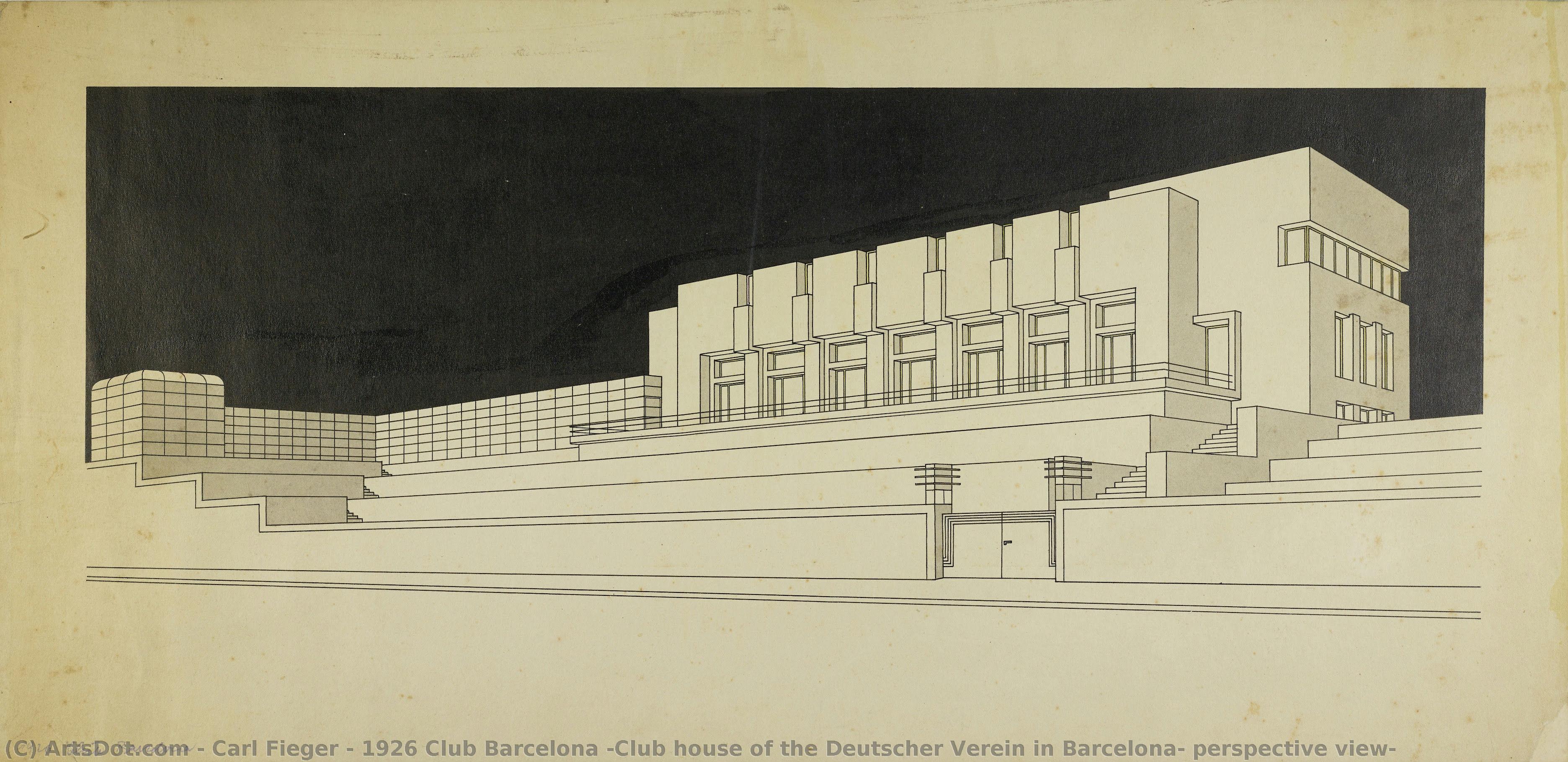 1926 Club Barcelona (club House Of The Deutscher Verein In Barcelona, Perspective View) — Carl Fieger
