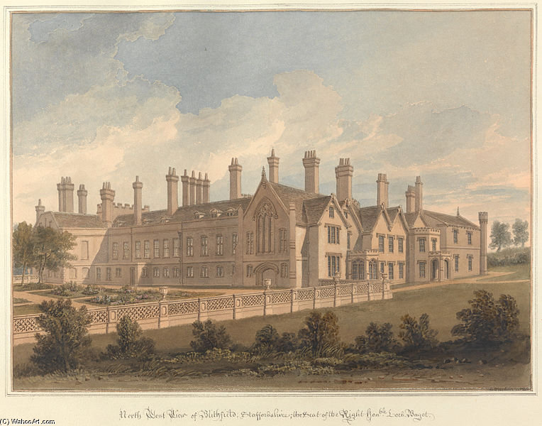 North West View Of Blithfield; Staffordshire, The Seat Of The Right Hon'ble, Lord Bagot — John Buckler