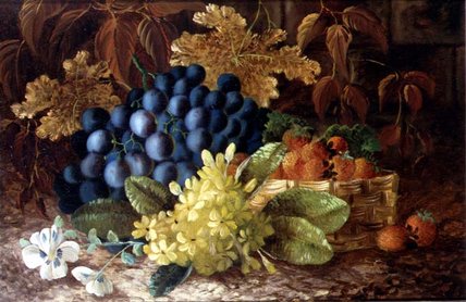 A Still Life Of Grapes And A Basket Of Strawberries — Vincent Clare