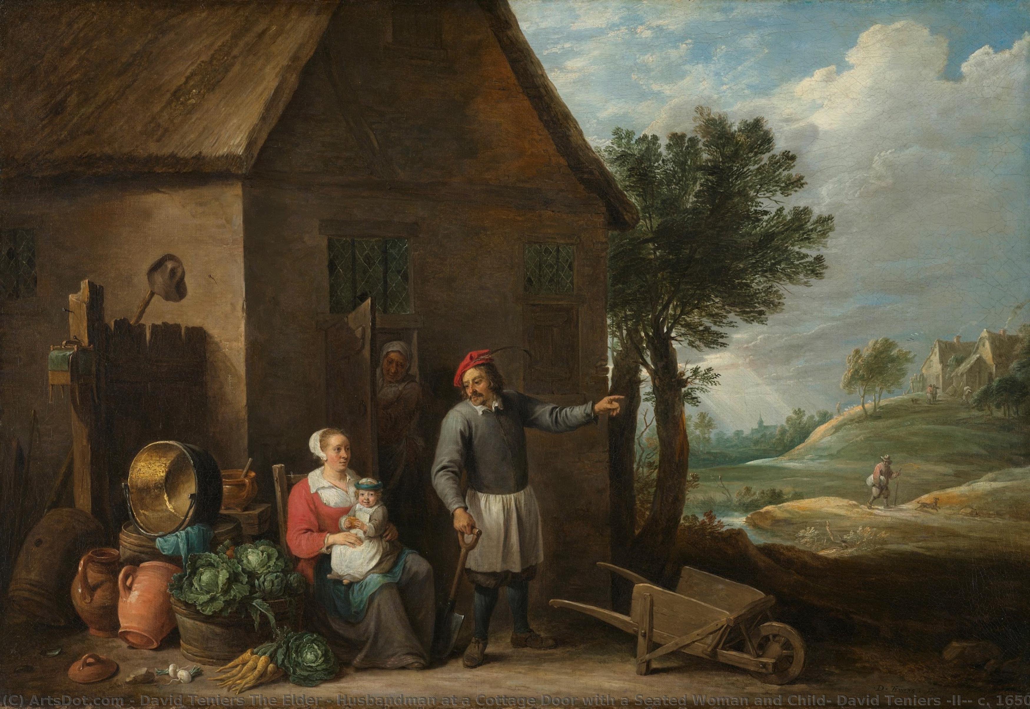 Husbandman At A Cottage Door With A Seated Woman And Child, David Teniers (ii), C. 1650 - C. 1655 — David Teniers Der Ältere