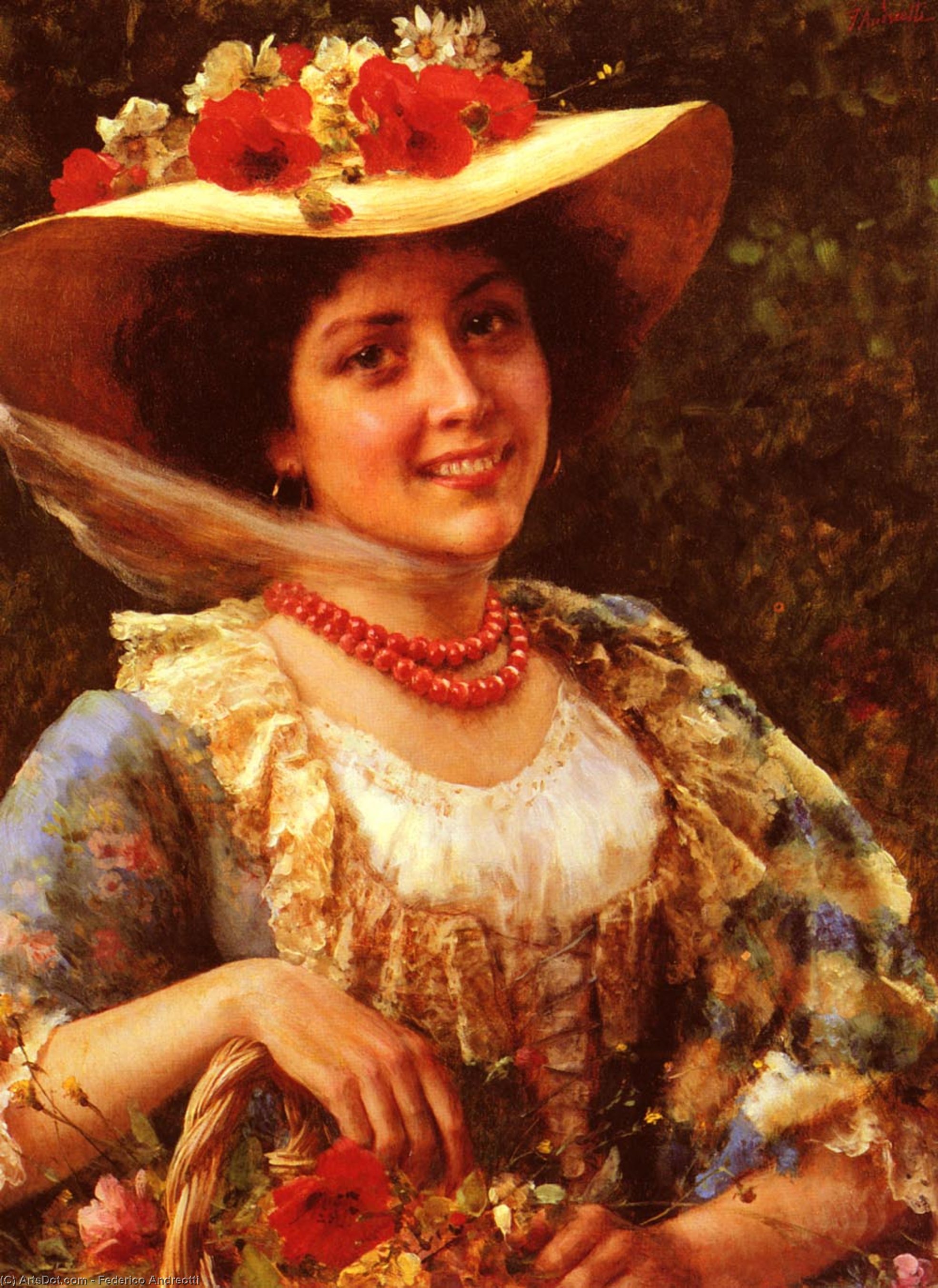 Straw Hat With Poppies — Federigo Andreotti
