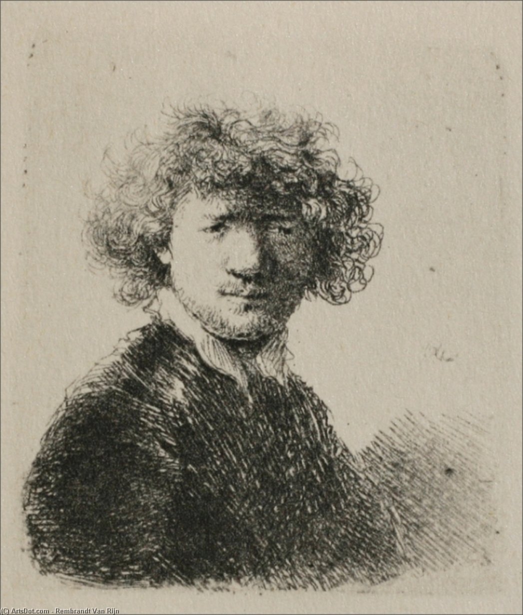 Rembrandt Mit Buschigem Haar Und Einer Kleinen Weißen Halskrause — Rembrandt Van Rijn