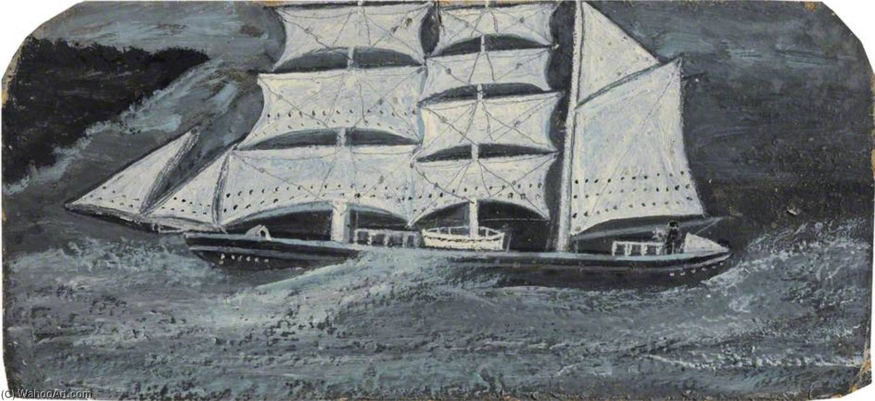 Barque With A Man At The Wheel On A Stormy Sea — Alfred Wallis