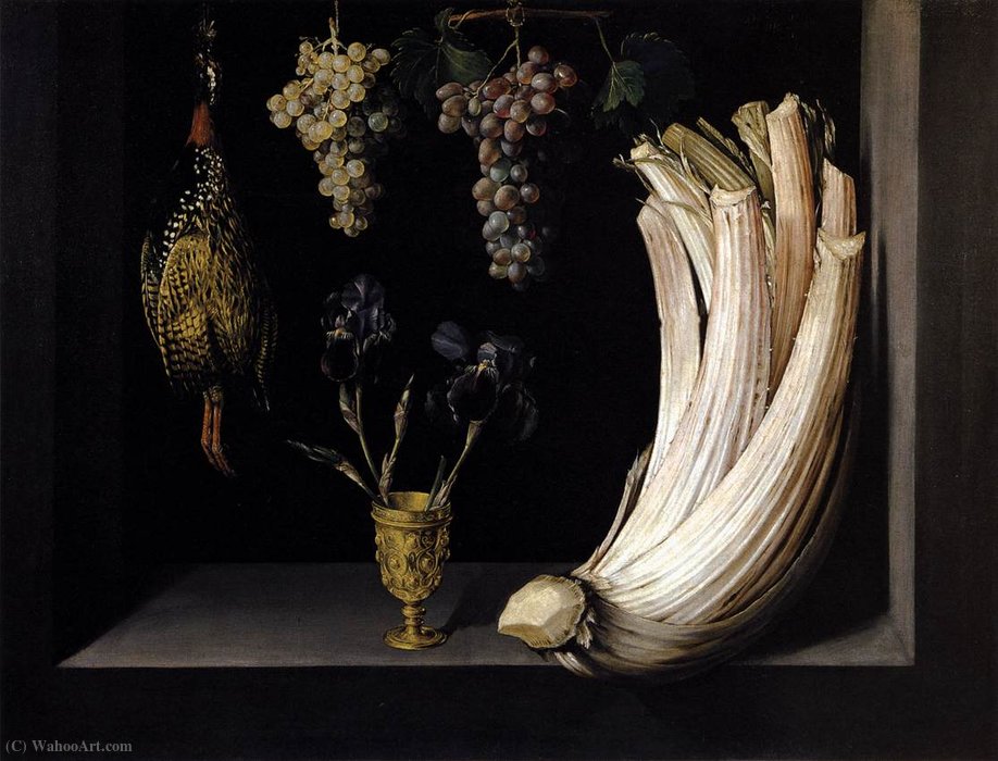Still Life With Cardoon, Francolin, Grapes And Irises — Felipe Ramirez