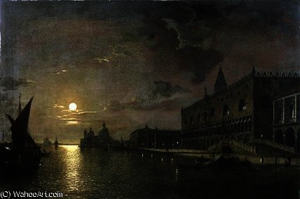 Moonlit View Of The Bacino Di San Marco — Henry Pether