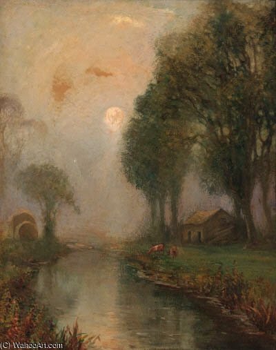 Cattle In A Moonlit Watermeadow — Arthur Henry Church