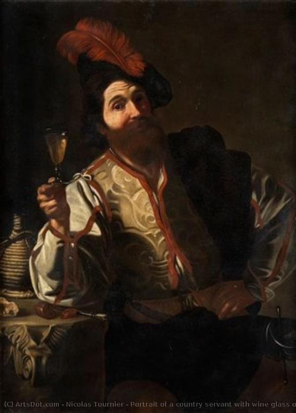 Portrait Of A Country Servant With Wine Glass On A Stone Pedestal — Nicolas Tournier