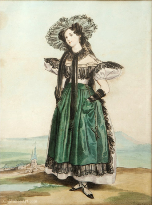 Elégante, Lithographie — Achille Jacques Jean Marie Devéria