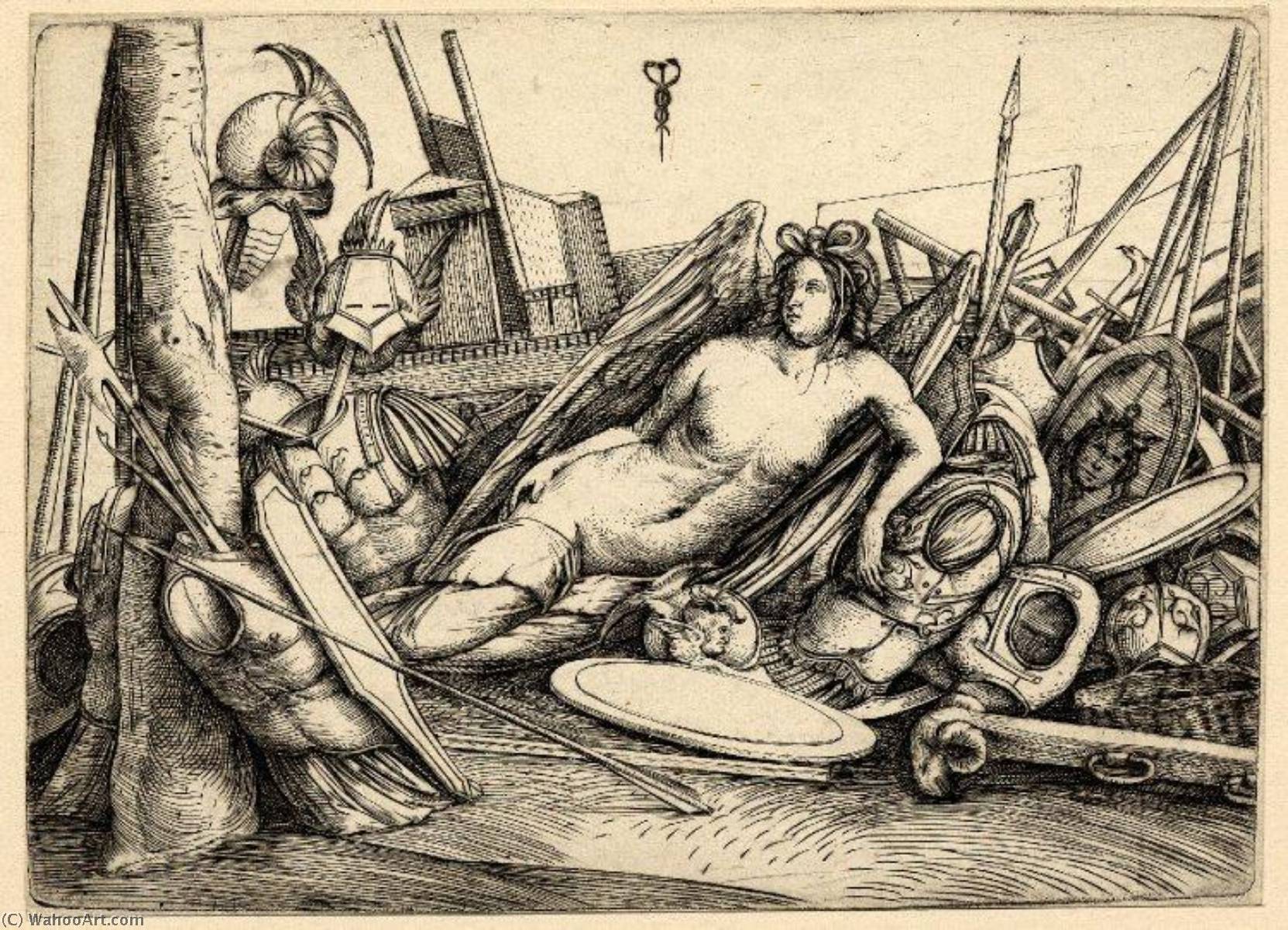 A Female Figure Of Victory Reclining Amid A Pile Of Trophies Of War — Jacopo Barbari