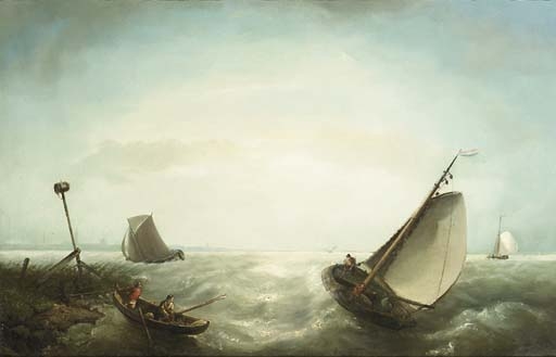 A River Estuary With Shipping In A Breeze — Nicolaas Riegen