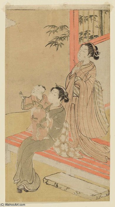 Women And Child Viewing The Moon — Suzuki Harunobu