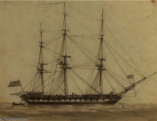 A British Frigate Riding On Her Anchor — John Wilson Carmichael